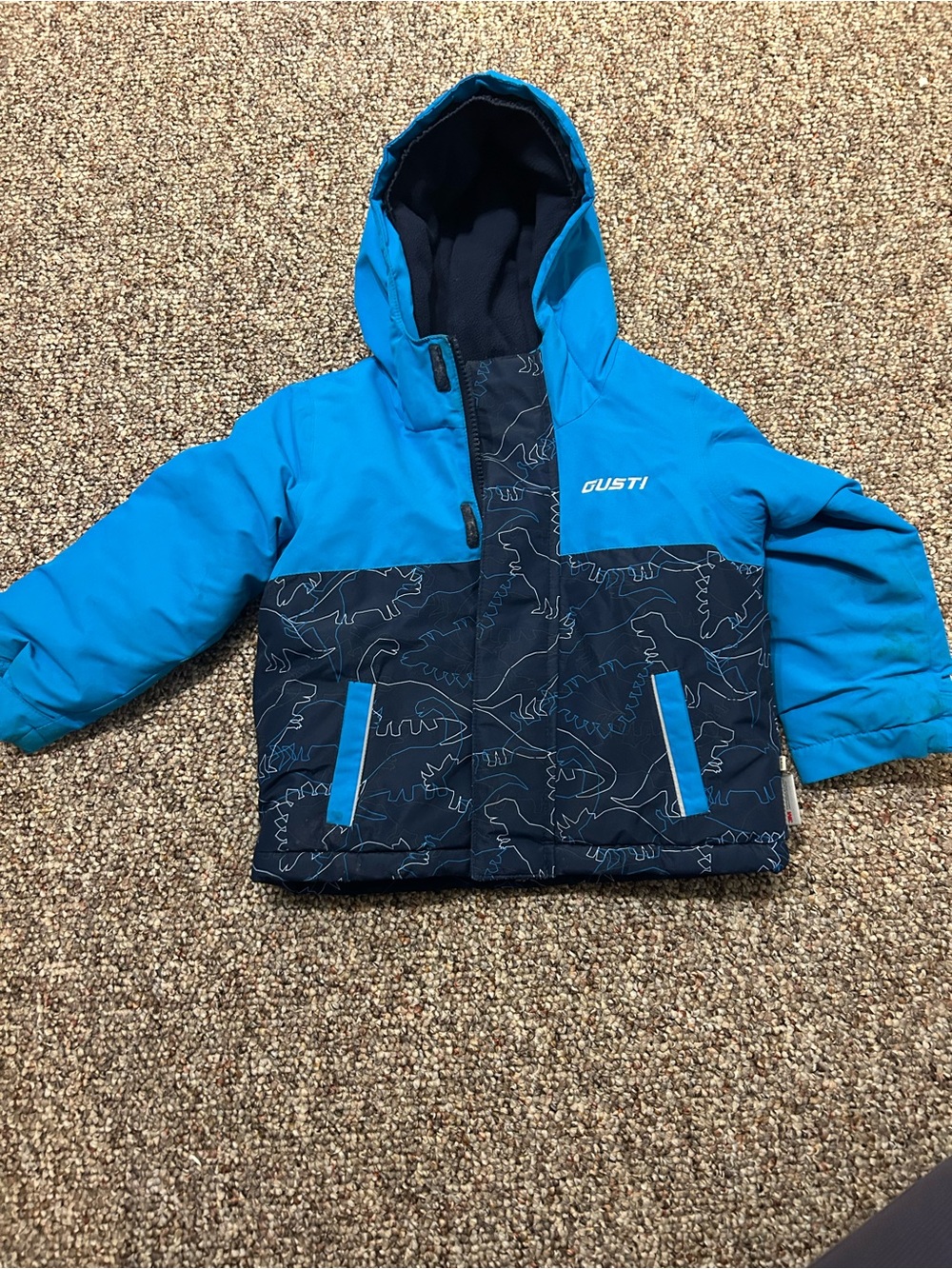 Gusti Blue & Navy Kids' Insulated Dino Print Jacket